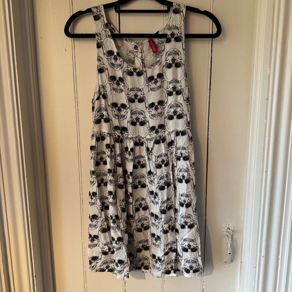 H M Skull Print Dress White Black Sleeveless A Line‎ Size 4